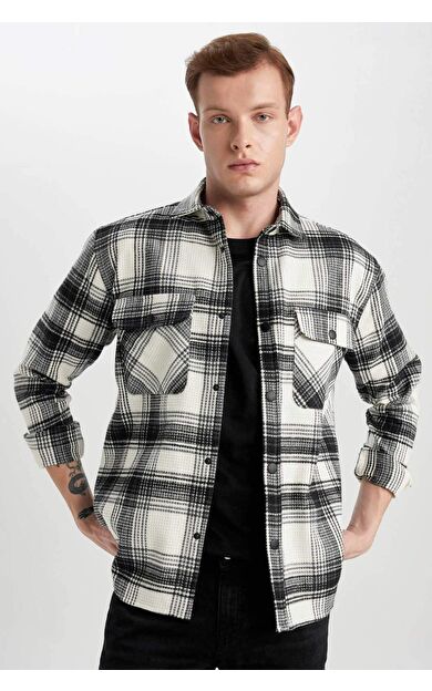DeFacto Relax Fit Kareli Pamuklu Uzun Kollu Gömlek Z0639AZ24SPBK81