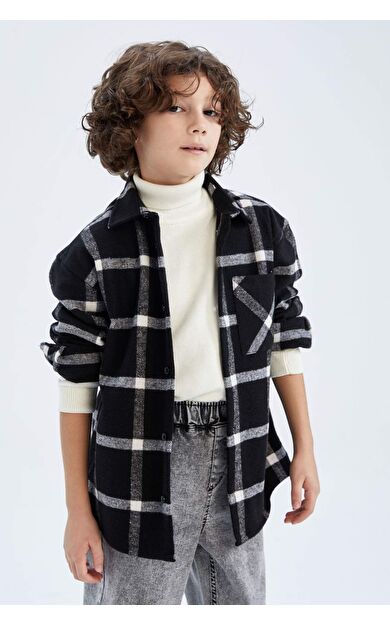 DeFactoFit Erkek Çocuk Uzun Kollu Flanel  Gömlek Siyah