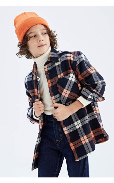 DeFactoFit Erkek Çocuk Oversize Flanel Uzun Kollu Gömlek Lacivert