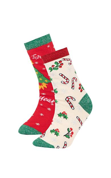 Kız Çocuk Yılbaşı Temalı 2'li Pamuklu Uzun Çorap