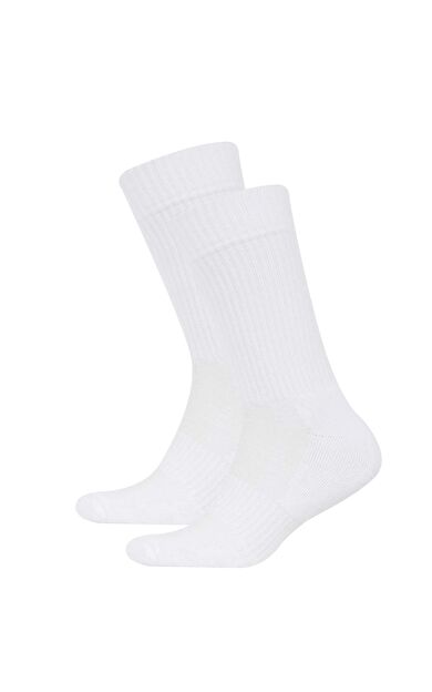 Defacto Fit Erkek Pamuklu 2'li Uzun Çorap Beyaz