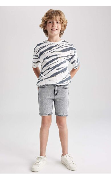 DeFactoFit Erkek Çocuk Jean Şort Gri