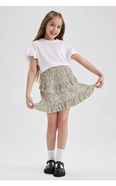 DeFactoFit Kız Çocuk Desenli  Etek Bej