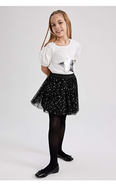 DeFactoFit Kız Çocuk Tül Etek Siyah