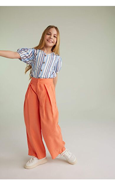Kız Çocuk Wide Leg Geniş Paça Modal Pantolon Turuncu