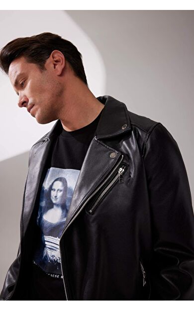 Leonardo da Vinci Relax Fit Bisiklet Yaka Tişört Siyah