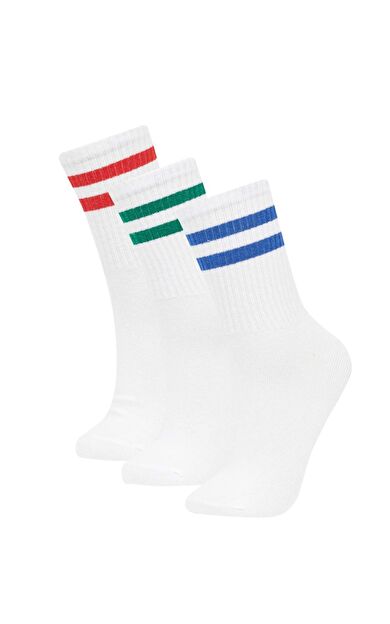 Kadın Defacto Fit 3'lü Pamuklu Uzun Çorap Beyaz