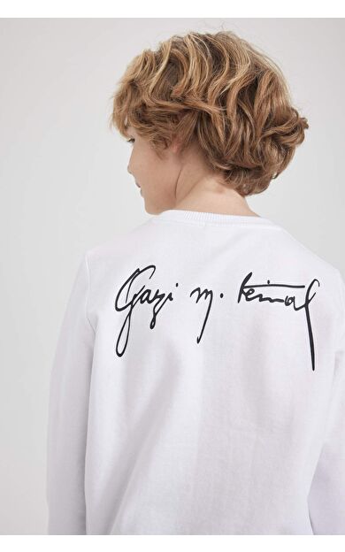 DeFactoFit Erkek Çocuk Atatürk Baskılı Sweatshirt Beyaz