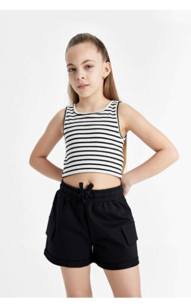 DeFactoFit Kız Çocuk Bisiklet Yaka Çizgili Atlet Z7814A624SMBK81