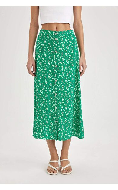 DeFactoFit A Kesim Baskılı Normal Bel Midi Etek