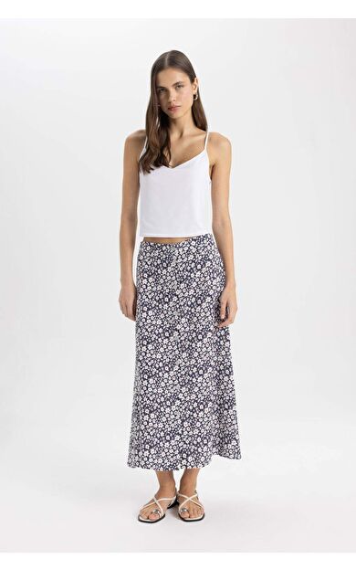 DeFactoFit A Kesim Baskılı Normal Bel Midi Etek