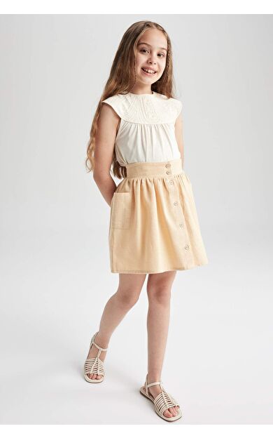 DeFactoFit Kız Çocuk Pamuklu Etek Bej