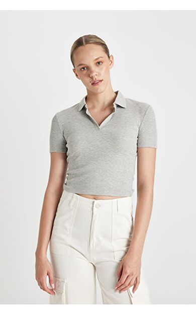 DeFacto DeFactoFit Fitted Polo Yaka Fitilli Kaşkorse Kısa Kollu Tişört A0379AX24SMGR256