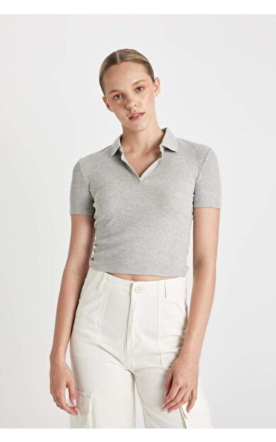 DeFactoFit Fitted Polo Yaka Fitilli Kaşkorse Kısa Kollu Tişört A0379AX24SMGR256