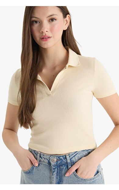 DeFacto Fitted Polo Yaka Fitilli Kaşkorse Kısa Kollu Tişört A0379AX25SMER144