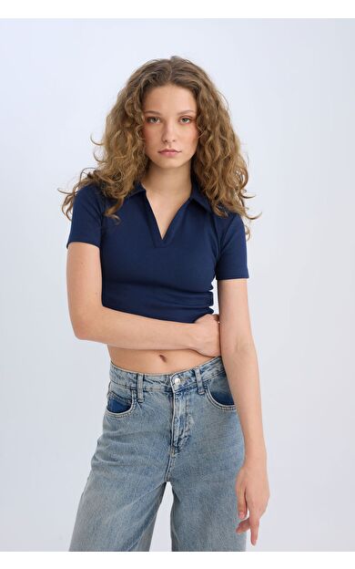DeFacto Fitted Polo Yaka Fitilli Kaşkorse Kısa Kollu Tişört A0379AX25SMNV241