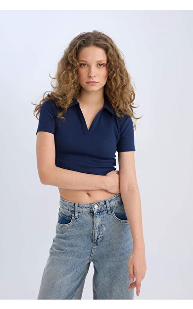 DeFacto Fitted Polo Yaka Fitilli Kaşkorse Kısa Kollu Tişört A0379AX25SMNV241