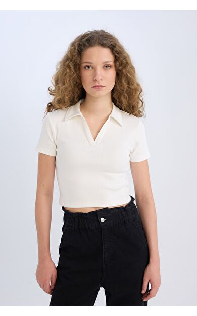 DeFacto Fitted Polo Yaka Fitilli Kaşkorse Kısa Kollu Tişört A0379AX25SMWT32