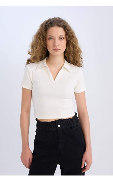 DeFacto Fitted Polo Yaka Fitilli Kaşkorse Kısa Kollu Tişört A0379AX25SMWT32