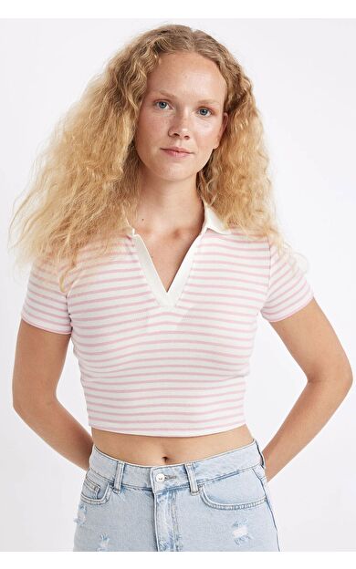 DeFacto DeFactoFit Fitted Polo Yaka Fitilli Kaşkorse Kısa Kollu Tişört A0380AX24SMPN614