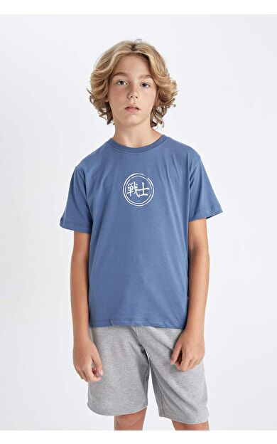 DeFacto DeFactoFit Erkek Çocuk Bisiklet Yaka Baskılı Kısa Kollu Tişört A0455A824HSBE364