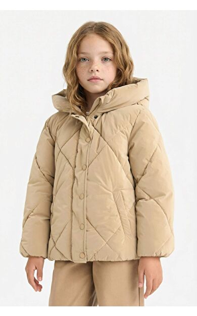 Kız Çocuk Kapüşonlu Fermuarlı Çıtçıtlı Kapitoneli Mont A0839A825AUBG203