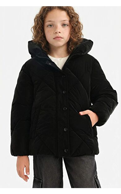 Kız Çocuk Kapüşonlu Fermuarlı Çıtçıtlı Kapitoneli Mont A0839A825AUBK27