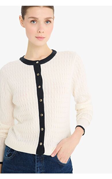 DeFacto Fitted Bisiklet Yaka Düğmeli Hırka