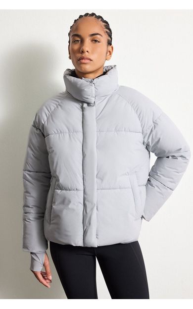 DeFacto Rüzgar Geçirmez Su İtici Regular Fit Dik Yaka Reglan Kol Kışlık Şişme Mont Gri