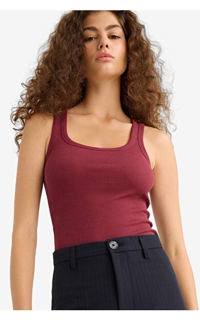 Fitted U Yaka Basic Düz Fitilli Kaşkorse Atlet