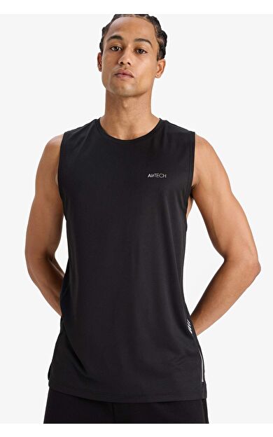 DeFactoFit Hızlı Kuruyan Standart Fit Sporcu Bisiklet Yaka Baskılı Atlet A1736AX25HSBK81