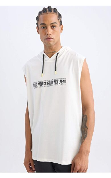 DeFactoFit Slim Fit Baskılı Kapüşonlu Atlet A1819AX24AUER105