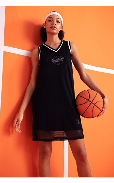 DeFactoFit V Yaka File Kolsuz Midi Elbise