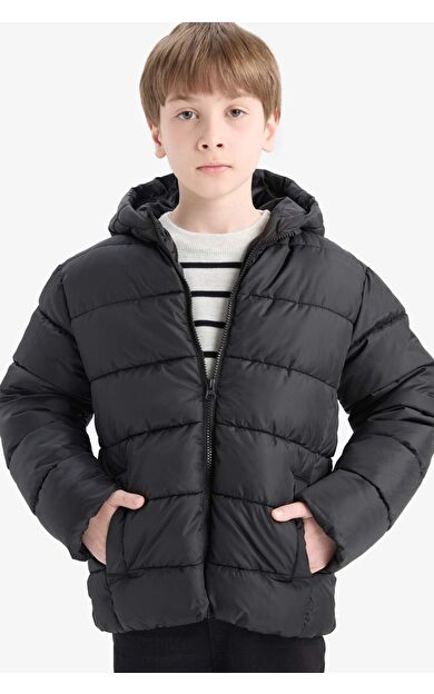 Erkek Çocuk Su İtici Kapüşonlu Fermuarlı Şişme Mont A1875A825AUBK27