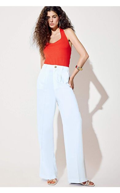 DeFacto Wide Leg Cepli Yüksek Bel Geniş Paça Keten Karışımlı Pantolon A1922AX25SMWT34