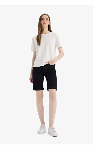 DeFacto Normal Bel Katlamalı Paça Jean Bermuda Şort