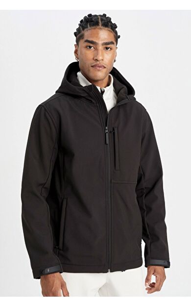 DeFacto DeFactoFit Su İtici Regular Fit Kapüşonlu Fermuarlı Softshell Mont A2122AX24AUBK81