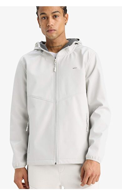 DeFactoFit Su İtici Regular Fit Kapüşonlu Fermuarlı Softshell Yağmurluk