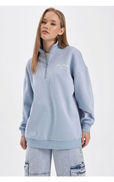 DeFacto DeFactoFit Coool Oversize Fit Yarım Fermuarlı Kalın Kumaş Sweatshirt