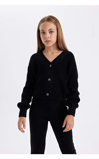 DeFacto DeFactoFit Kız Çocuk V Yaka Hırka A2298A824AUBK27