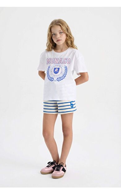 DeFacto Kız Çocuk Beli Lastikli Çizgili Şort A2466A825HSBE777