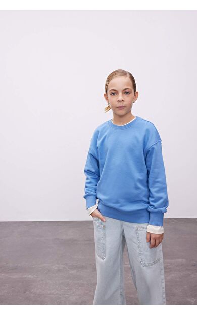 DeFacto Kız Çocuk Relax Fit Bisiklet Yaka Basic Okul Sweatshirt