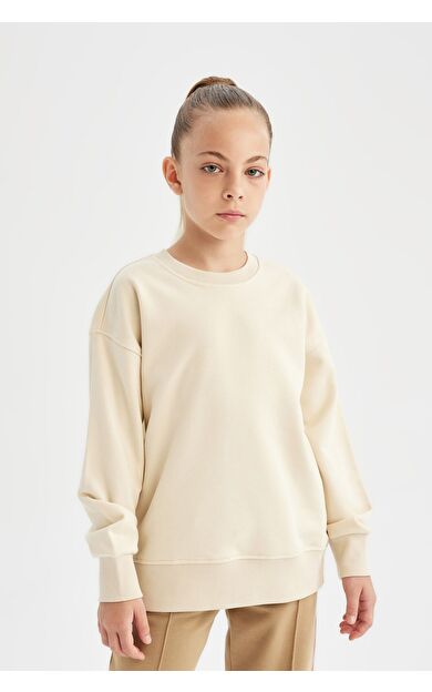 DeFacto DeFactoFit Kız Çocuk Relax Fit Bisiklet Yaka Basic Sweatshirt A2797A824AUBG286