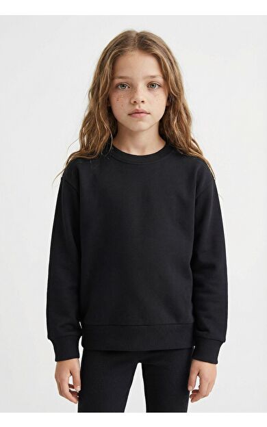 DeFacto Kız Çocuk Relax Fit Bisiklet Yaka Basic Düz Sweatshirt A2797A825AUBK81