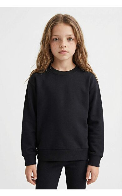 DeFacto Kız Çocuk Relax Fit Bisiklet Yaka Basic Düz Sweatshirt A2797A825AUBK81