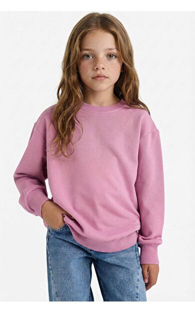 DeFacto Kız Çocuk Relax Fit Bisiklet Yaka Basic Düz Sweatshirt A2797A825AUPN455