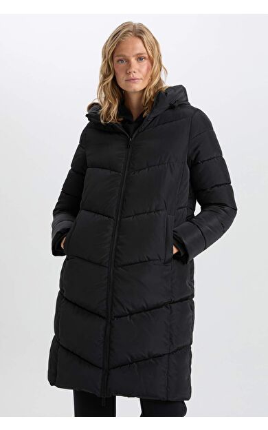 DeFacto Su İtici Uzun Şişme Mont Parka Isı Yalıtımlı Kapüşonlu Kapitoneli fermuarlı Cepli A3174AX24WNBK27