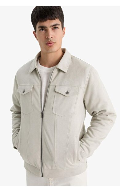 DeFacto Slim Fit Dar Kesim Gömlek Yaka Fermuarlı Süet Mont A3254AX25AUBG766