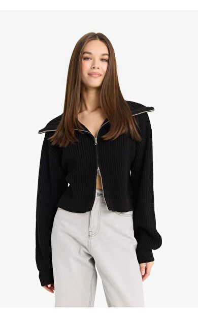 Slim Fit Dar Kesim Polo Yaka Fermuarlı Triko Hırka A3333AX25WNBK27