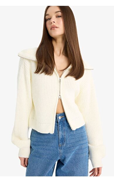 Slim Fit Dar Kesim Polo Yaka Fermuarlı Triko Hırka A3333AX25WNER91